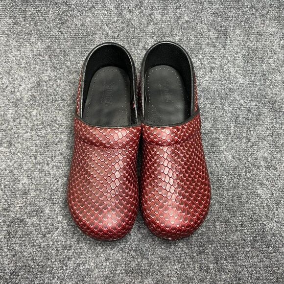 Sanita Clogs Women's SIze 9 Red Snakeskin Embossed Leather Slip On Shoe Loafers - Picture 3 of 12